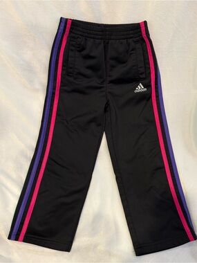 adidas Black Kids Joggers with Pink Purple & Teal Side Stripes
